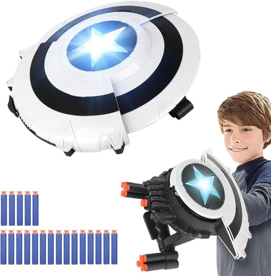 Captain America Dart Shooting Shield Blaster With Lights And 20 Darts For Nerf Guns Toy, Kids Boys Toddlers Gun Toys Gift For Age 3 4 5 6 7 8 9 10 11 Years Old Christmas Birthday Holiday Party39262743953926274395